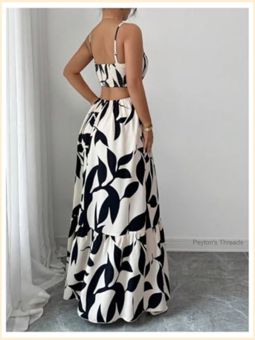 Cut Out Floral Print Tropical Maxi Cami Dress Ruffle Flowy Summer Sundress - Picture 3 of 6